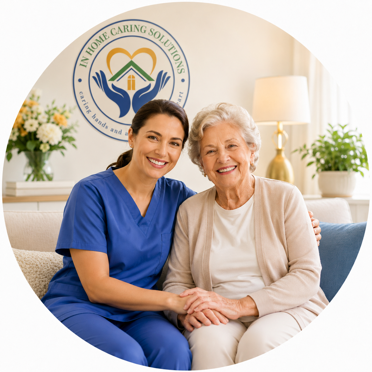 Caregiver and senior client smiling
